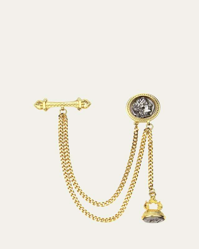 Double Chain Coin Brooch